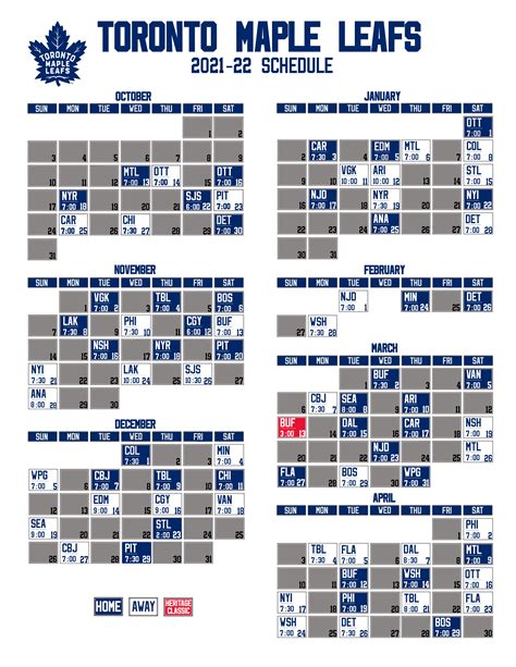 Toronto Maple Leafs Schedule 2021 22 Printable